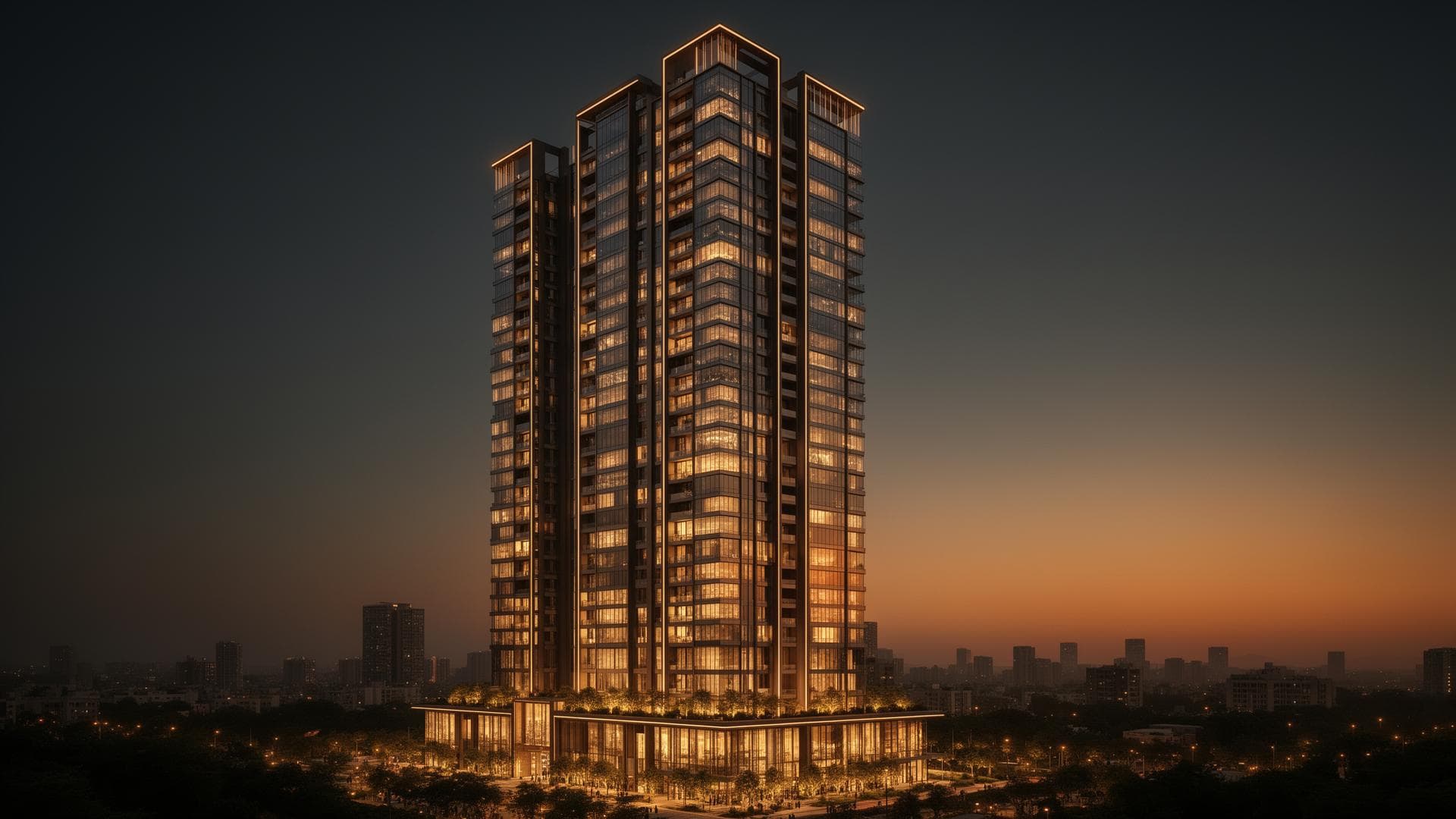 BPTP Downtown luxury tower at twilight